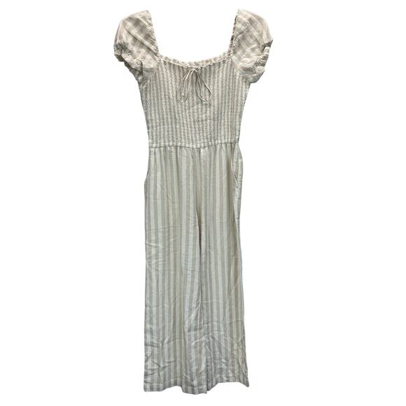 Abercrombie & Fitch Linen Jumpsuit Striped Smocked Body Short Sleeves SP - Picture 3 of 16